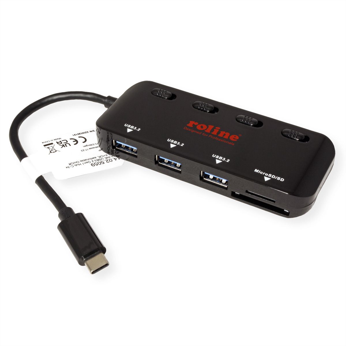 ROLINE USB 3.2 Gen 1 hub, triple, type C aansluitkabel