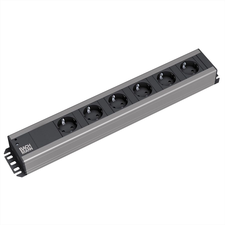 BACHMANN craftsman's strip 6x earthing contact, 19-inch rack compatible, 2 m