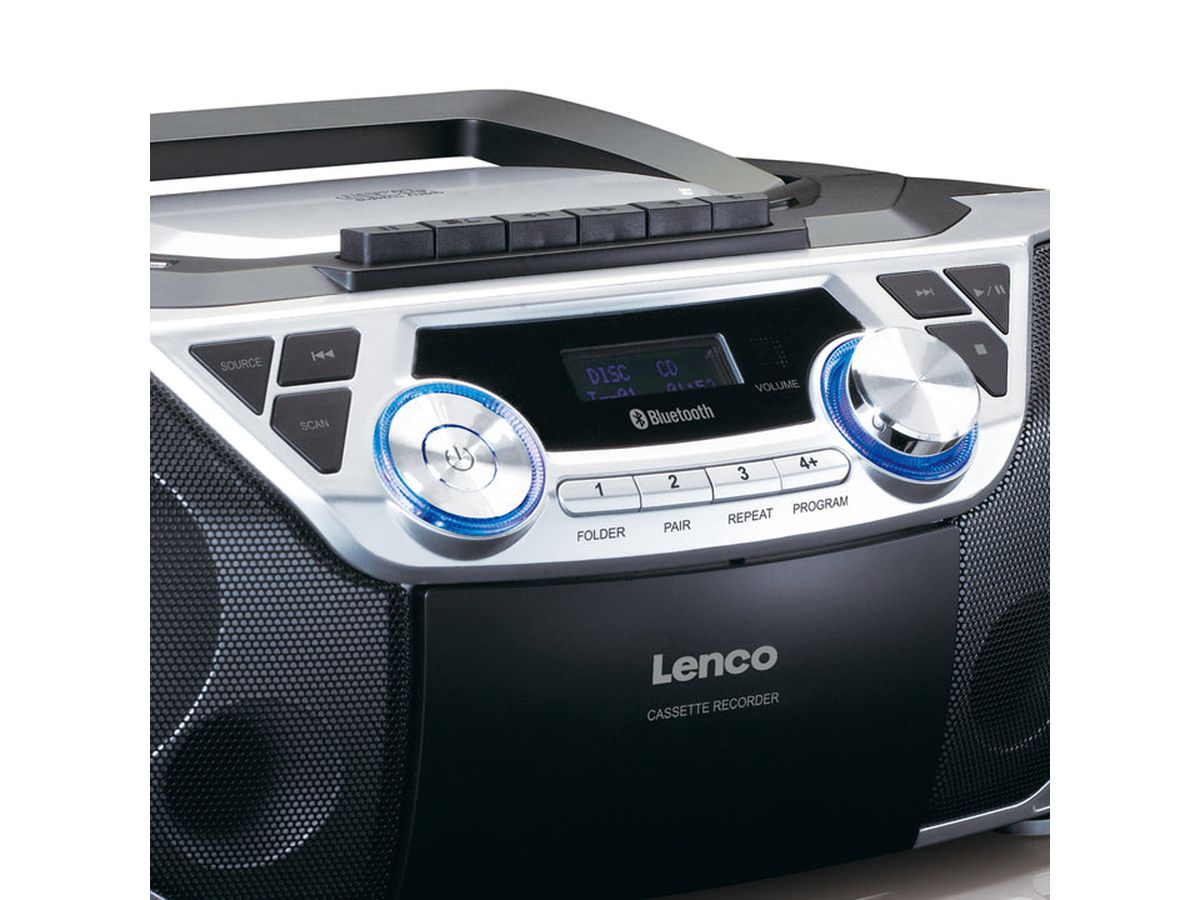 Lenco Boombox SCD-120SI zilver, FM, CD, cassette, USB, BT, RC
