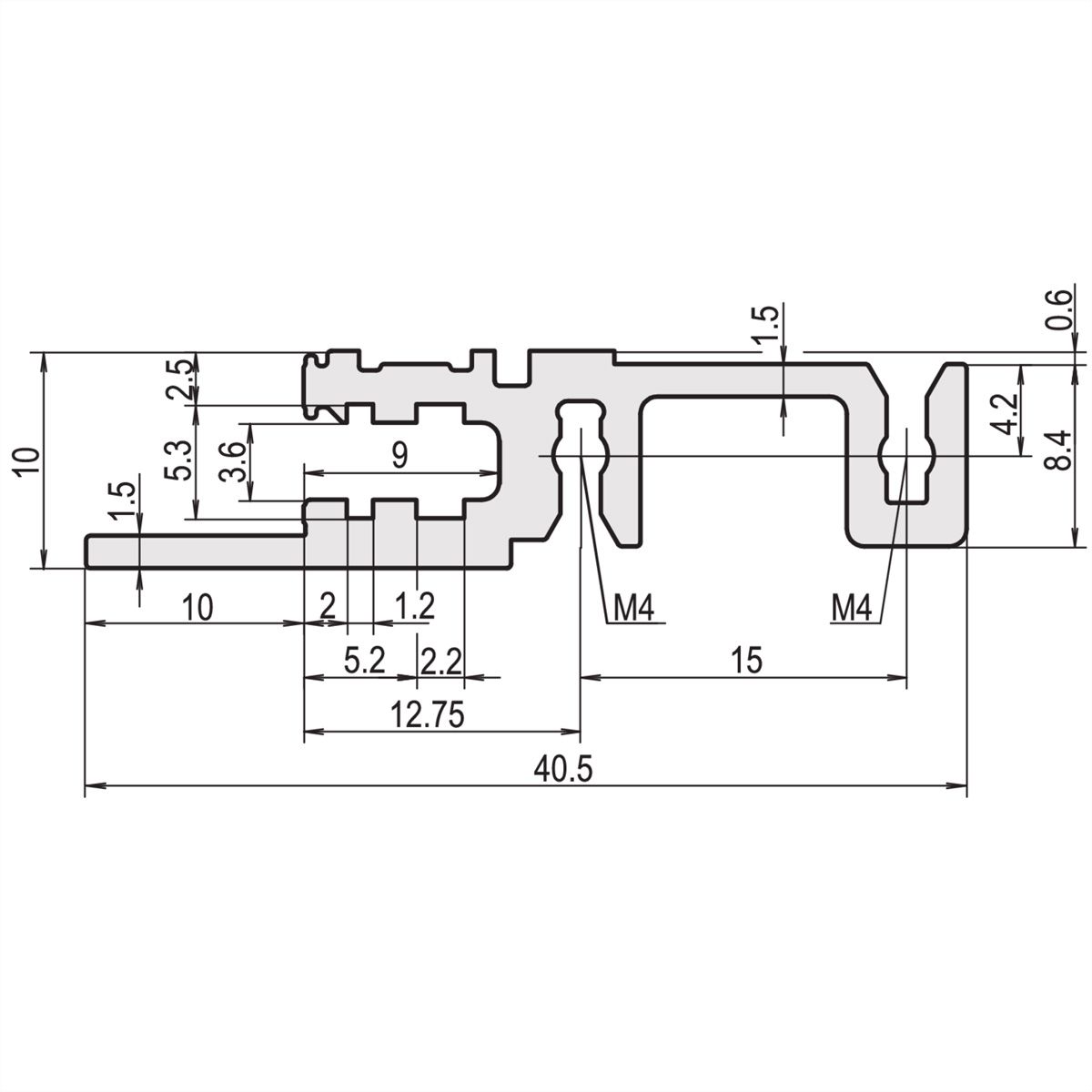 SCHROFF horizontale rail, voorzijde, type H-LD, zwaar, lange lip, voor IEEE toepassing, 28 pk