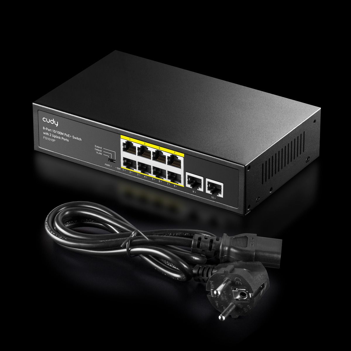 CUDY FS1010P 8-poorts 10/100M PoE+ Switch 2 Uplink-poorten 120W