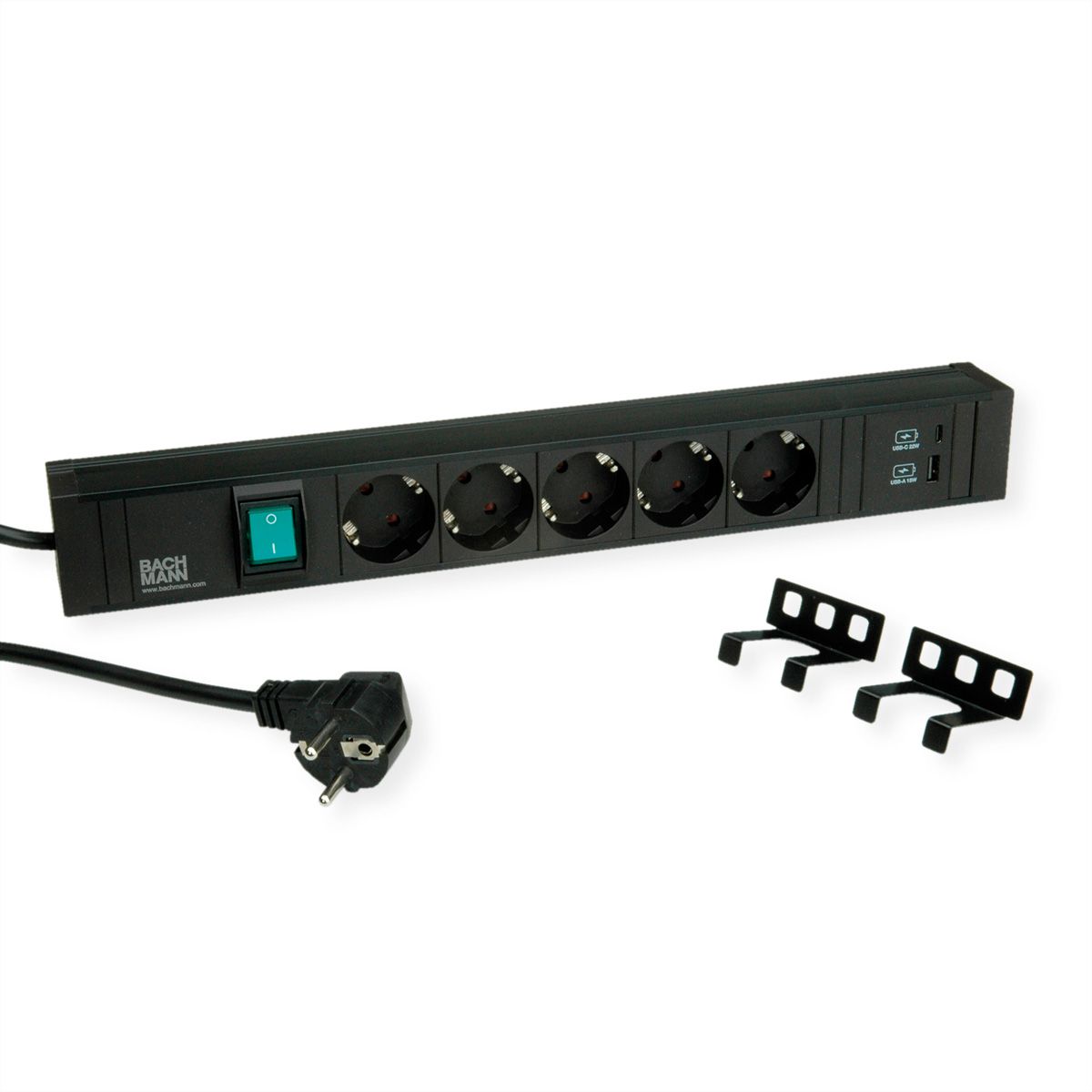 BACHMANN CONNECT LINE 5xprotective contact, Switch USB A&C 22W, black