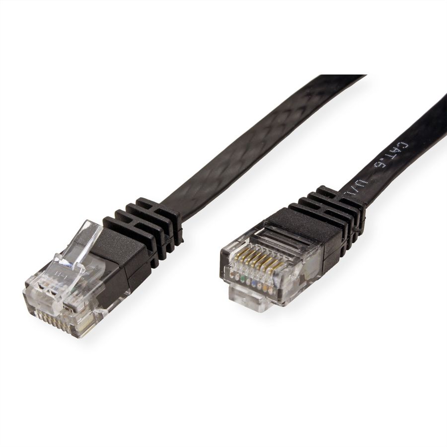 VALUE Patchkabel Kat.6 (Class E) UTP, extra plat, Platte kabel, zwart, 3 m