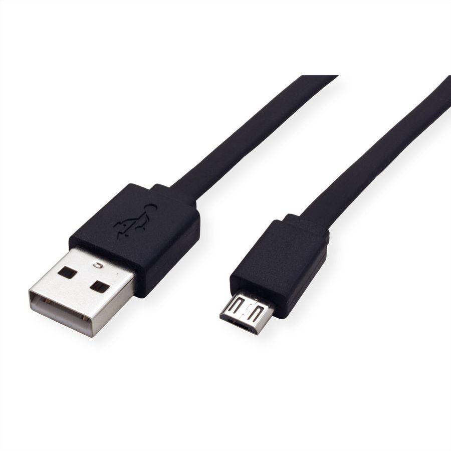 ROLINE USB 2.0 kabel, USB A M - Micro USB B M, zwart, 1 m