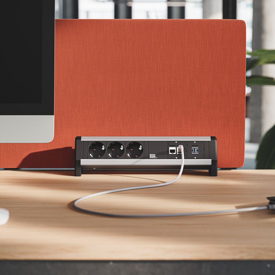 BACHMANN Desk 3x geaard stopcontact, 2xCAT6, 1xUSB 3.0