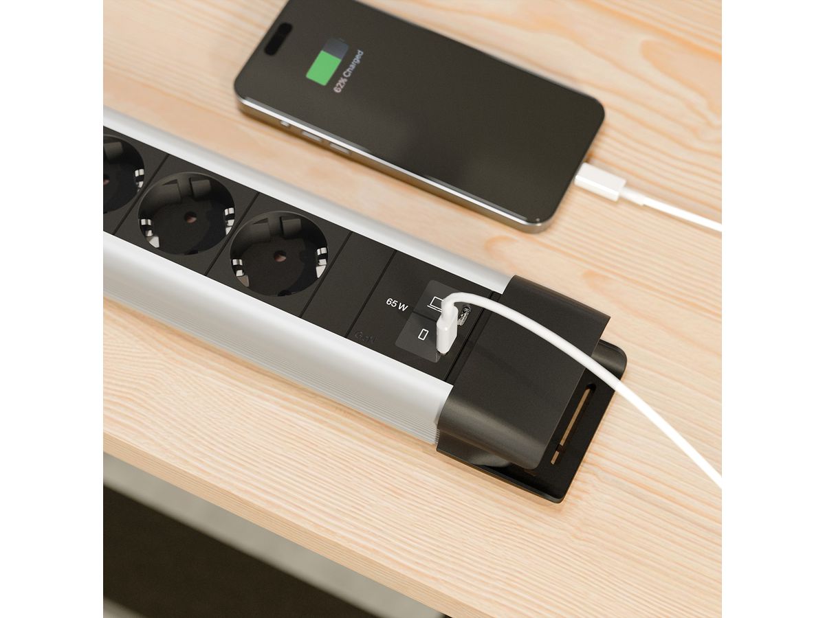 BACHMANN CONNECTUS 6xCEE7/3 1xSwitch, 1xUSB C/C 65W L=2.0m CEE7/7 grey