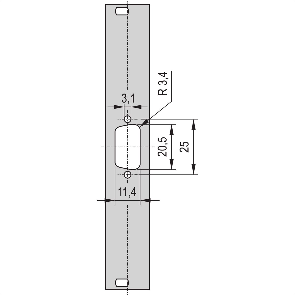 SCHROFF 19" voorpaneel met D-Sub uitsparing, 3x9-polig, 3U, 4 HP, 2,5 mm, Al, RAL 7035