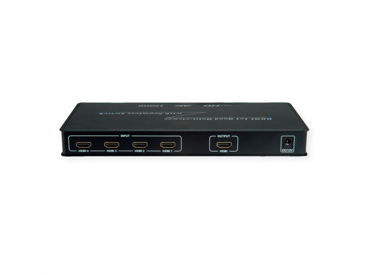 ROLINE HDMI 4x1 QUAD Multi-Viewer Switch, naadloos schakelen
