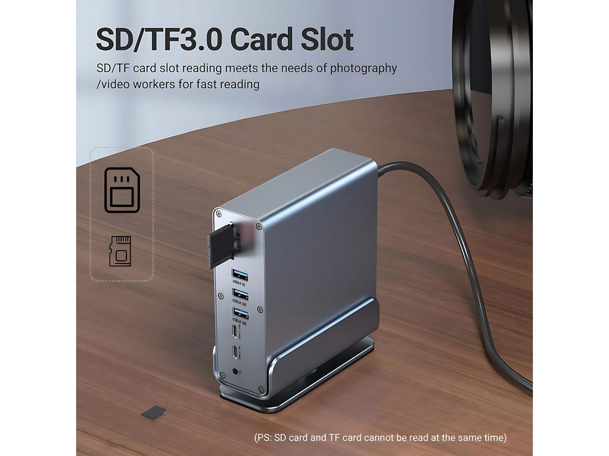 VALUE Dockingstation USB-C, HDMI/DP 4K60, Gigabit Ethernet, USB-A, USB-C, PD, SD/microSD, Audio