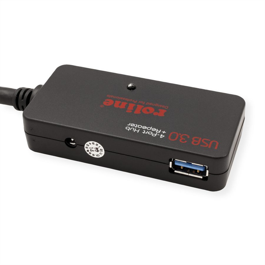 ROLINE USB 3.2 Gen 1 4-port Hub met repeater, zwart, 10 m