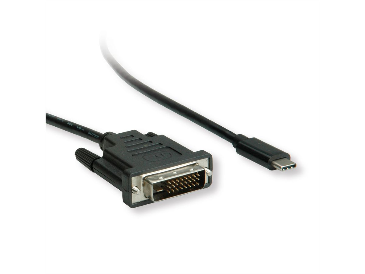 ROLINE USB type C - DVI adapterkabel, M/M, 2 m