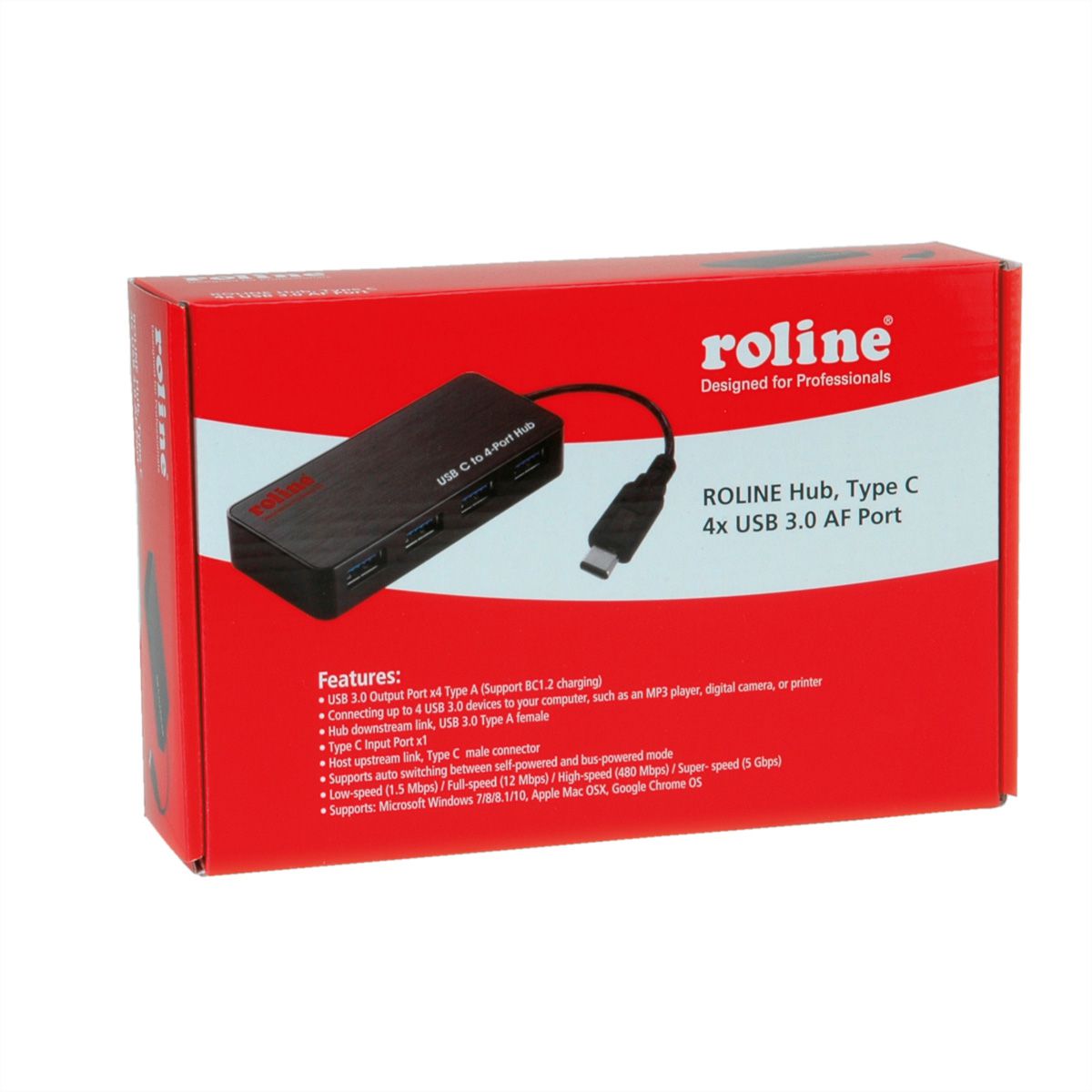 ROLINE USB 3.2 Gen 1 Hub, 4-voudig, type C aansluitkabel