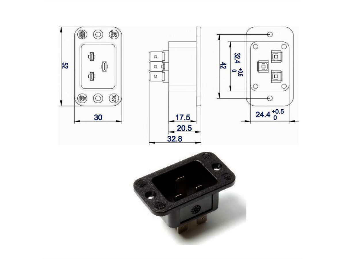 BACHMANN IEC320 C20 appliance inlet plug, black, thermoplastic, screw connection