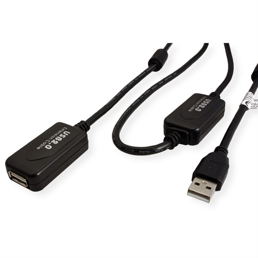 STANDARD USB 2.0 Extension Cable, active with Repeater, black, 15 m