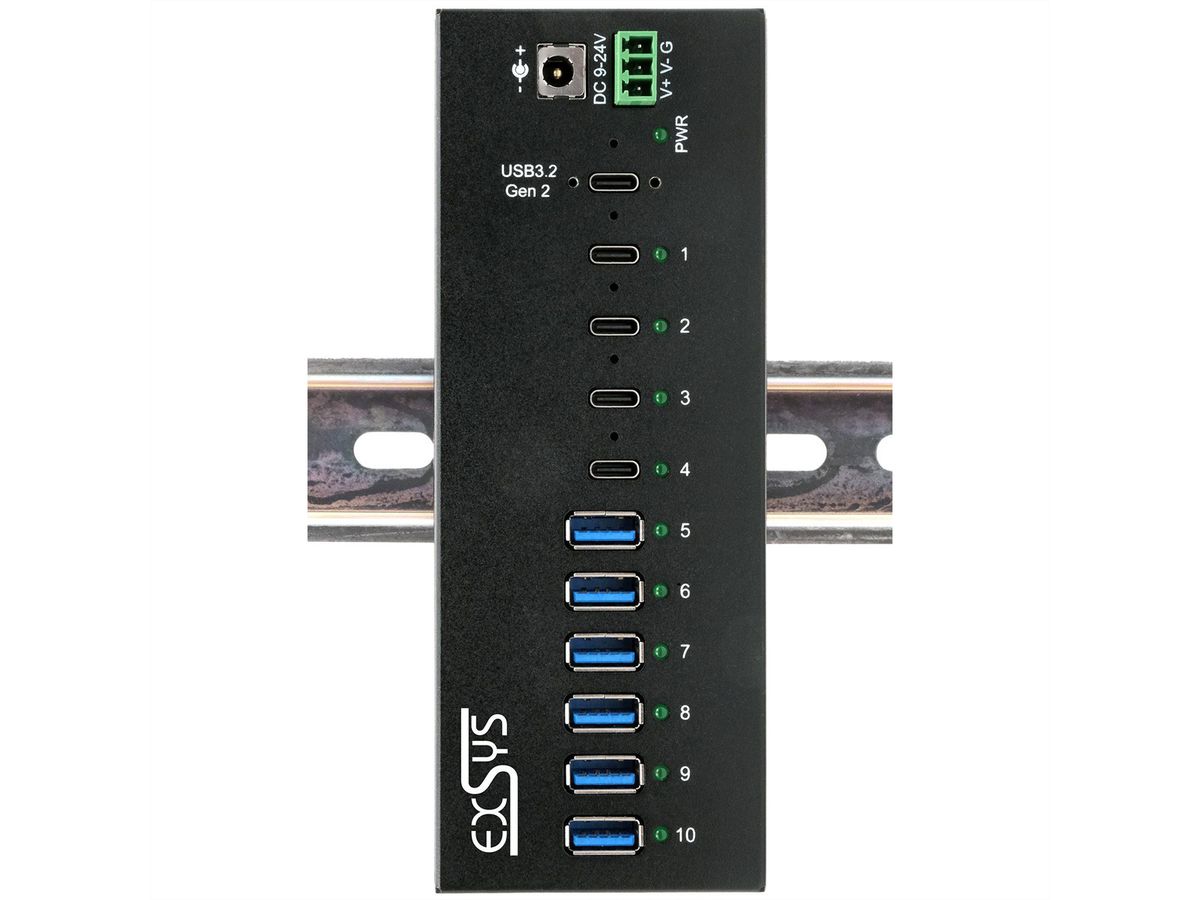 EX-12280HMS 10-Port USB 3.2 Gen 2 Metall HUB, mit 4x C-Anschlüsse und 6x A-Anschlüsse