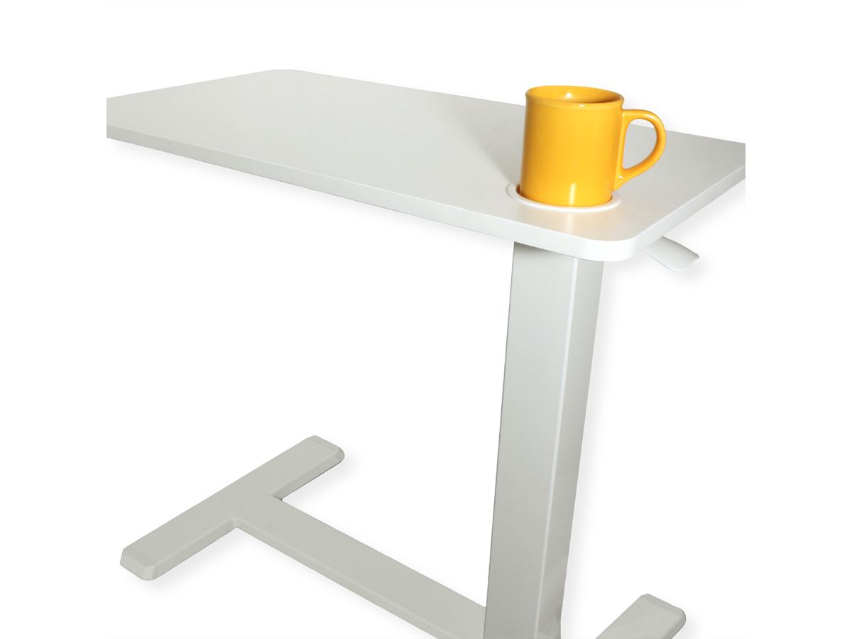 ROLINE Gas Spring Side Table / Workstation, height-adjustable, hidden casters, white