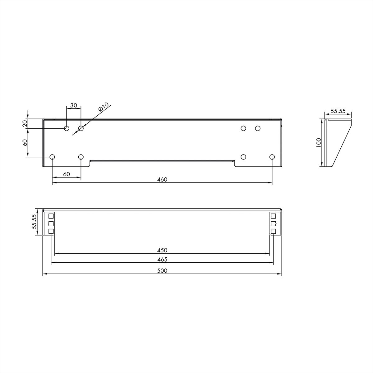 19" wand-/ondersteuningsbeugel, 1 HE, zwart
