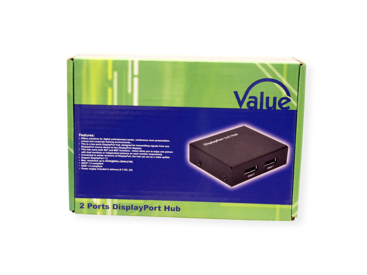 VALUE DisplayPort Video-Splitter, met hub funktie, 2voudig