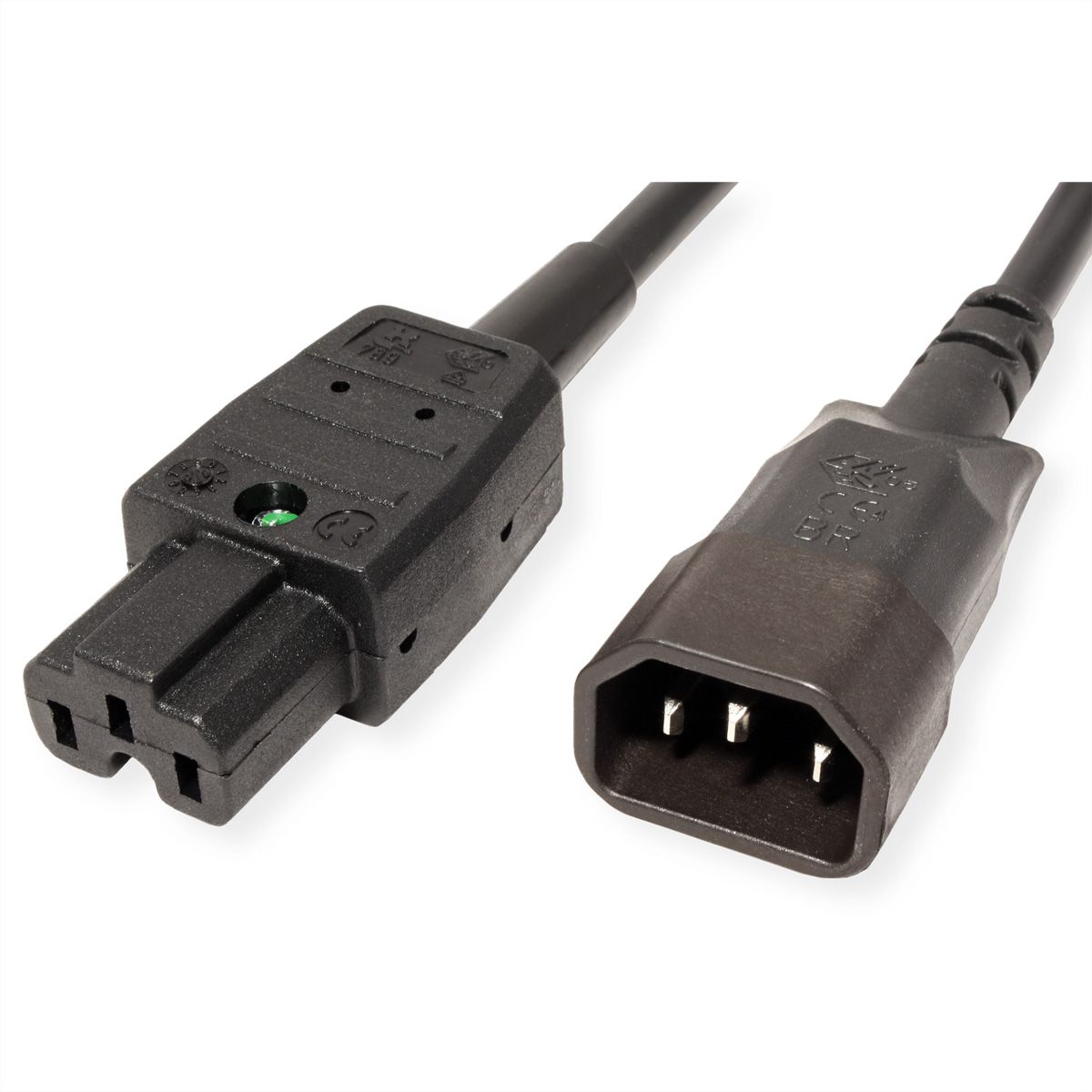 BACHMANN mains cable IEC plug to warm appliance coupling, IEC320 C14/C15, 3 m
