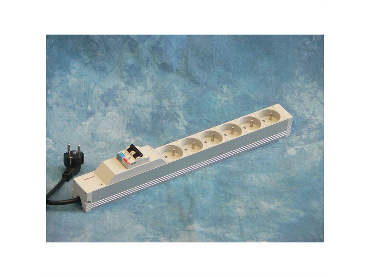 SCHROFF contactdoosstrook UTE, 6 contactdozen, 19", met randaarde en overstroombeveiliging