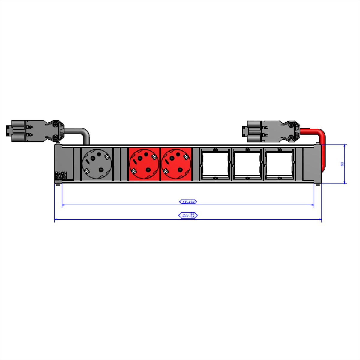 BACHMANN CONI 1xCEE7/3 2xCEE7/3 red, earthing contact 1xblack+2xred