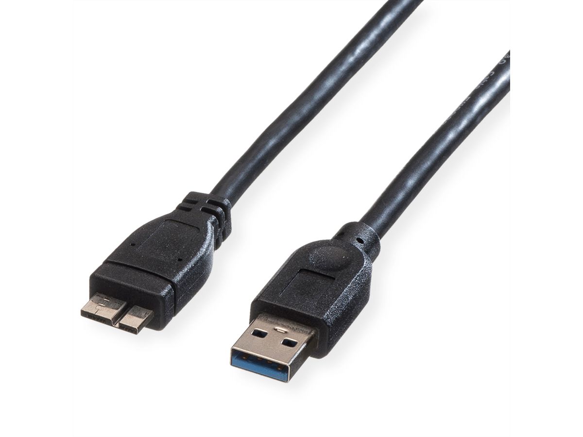 ROLINE USB 3.2 Gen 1 kabel, type, A M - Micro B M, zwart, 0,15 m