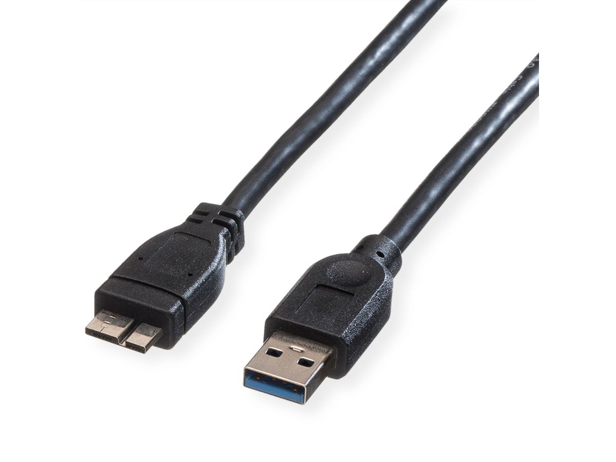 ROLINE USB 3.2 Gen 1 kabel, type A M - Micro A M, zwart, 2 m