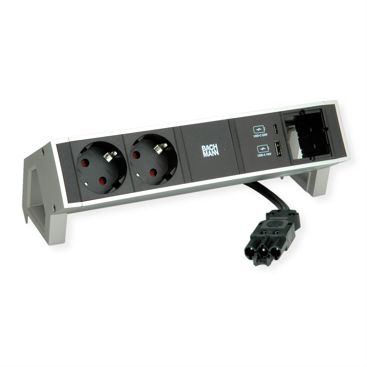 BACHMANN DESK2 2xbeschermend contact USB A&C, USB Lader 22W 1xABD 0,2m GST18 INOX