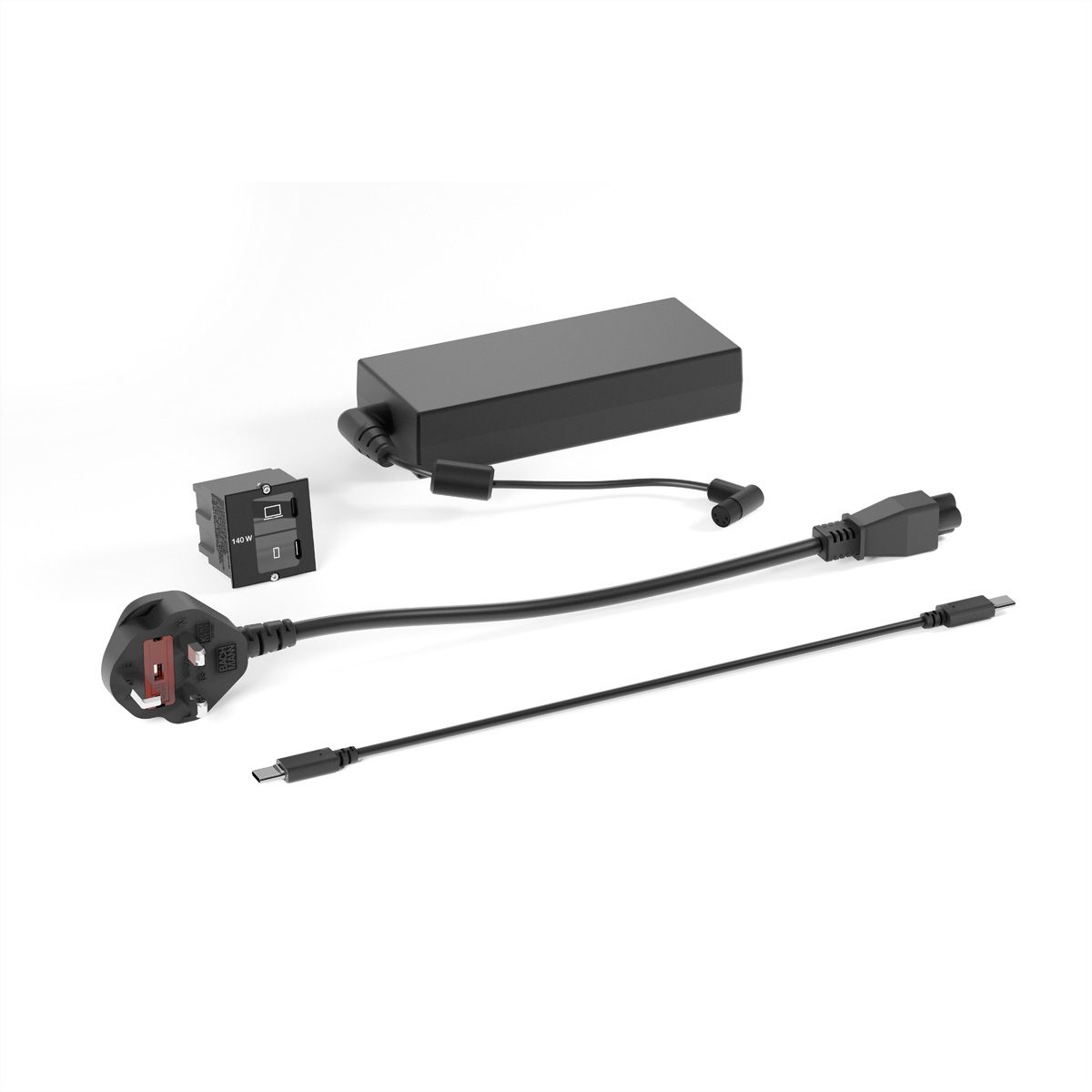 BACHMANN Custom Modul 1xUSB C/C 140W, UK Bundle RAL9005