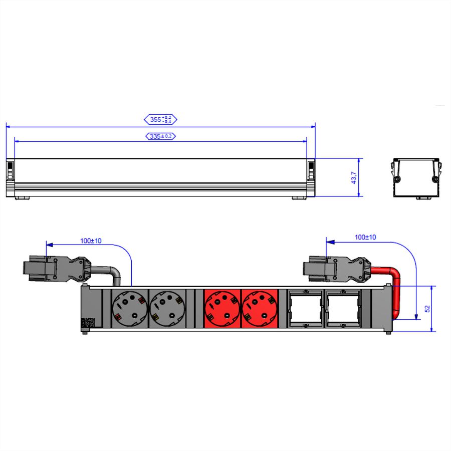 BACHMANN CONI 2xCEE7/3 2xCEE7/3 rt, earthing contact 2xblack+2xred