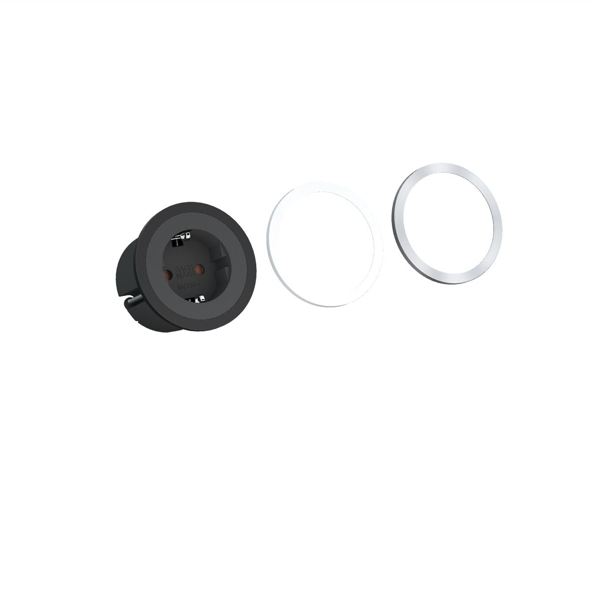 BACHMANN PIX 1x earthing contact, with earthing contact and decorative rings in white, black and stainless steel look, 2 m