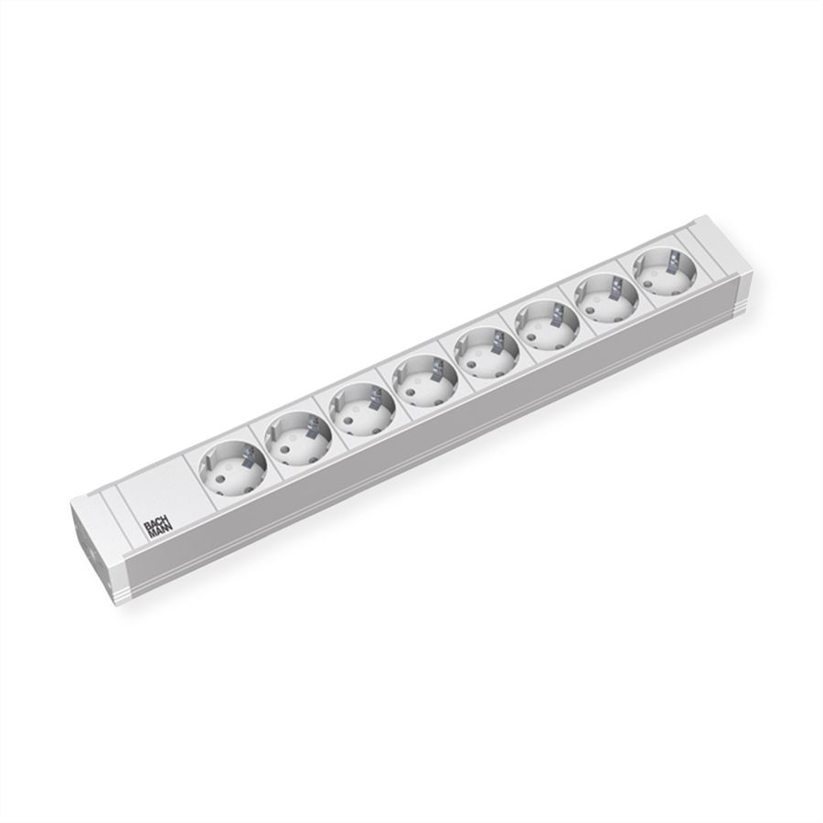 BACHMANN 19'' PVC 8x socket strip with earthing contact, 2.0m earthing contact plug