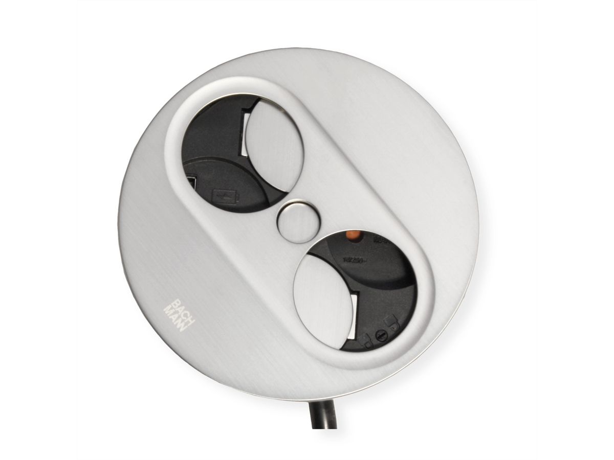 BACHMANN TWIST 2 1xUTE 1xUSB A/C 22W 2.0m AEH stainless steel look round