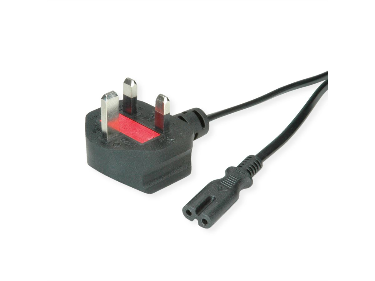 VALUE UK stroomkabel met platte euro connector C7, 2 polig, zwart, 1,95 m