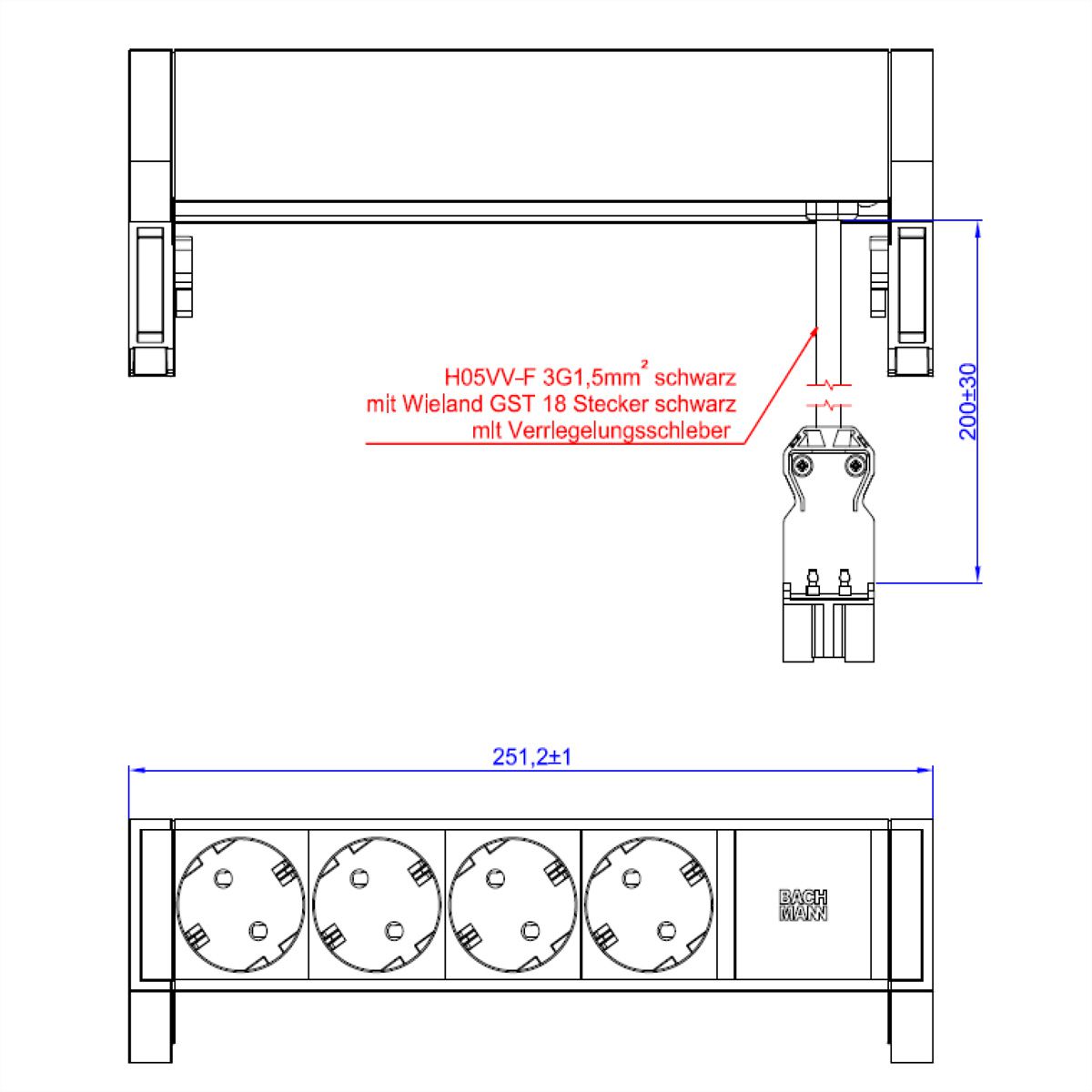 BACHMANN DESK2 4x geaard stopcontact