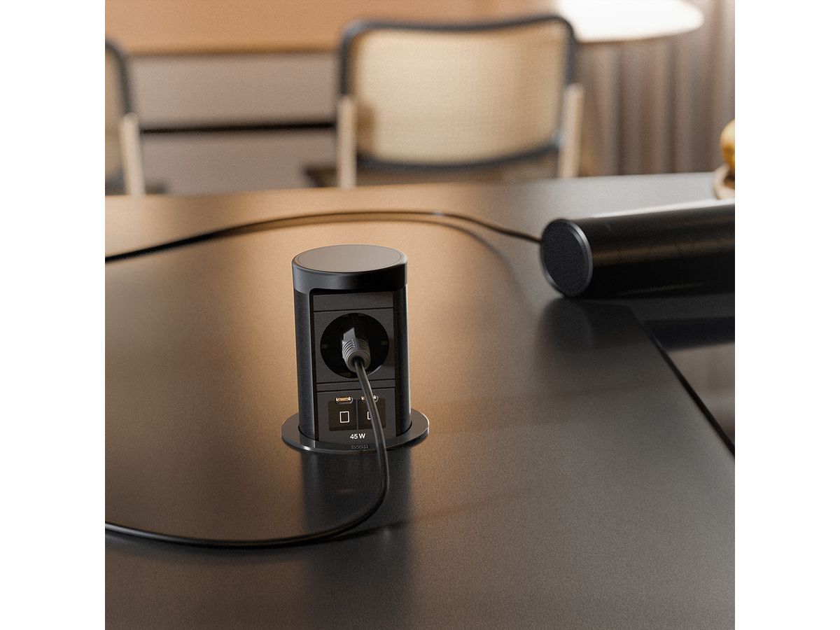 BACHMANN ELEVATOR2 1xCEE7/3, 1xUSB C/C 45W RAL9005 2,0 m AEH