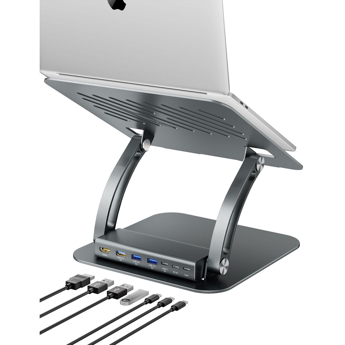EXSYS EX-1224HM Laptop-Stand with removable 7-in-1 USB-C docking station, for Laptop, Notebook, MacBook & Tablet
