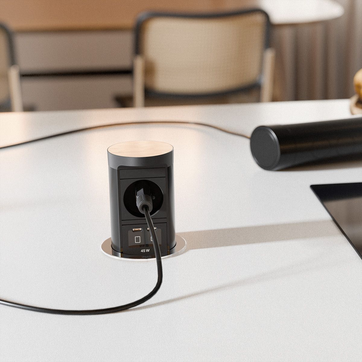 BACHMANN ELEVATOR2 1xUTE, 1xUSB C/C 45W Stainless Steel Look 2.0 m AEH