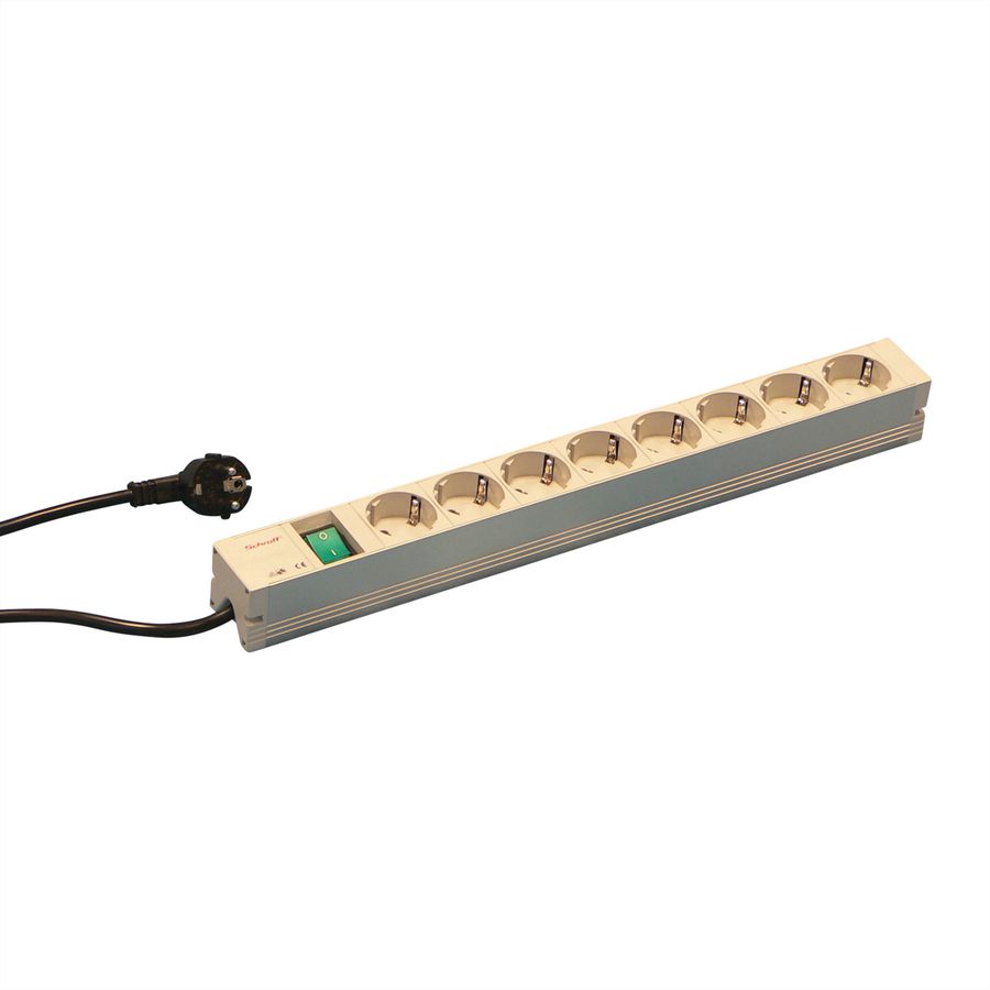 SCHROFF 19" strip met schakelaar, 8x geaard contact, Duitsland