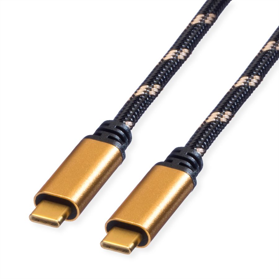 ROLINE GOLD Cable USB4 Gen3x2, with Emark, C–C, M/M, 8K UHD-2, 40Gbit/s, 100W, black / gold, 2 m