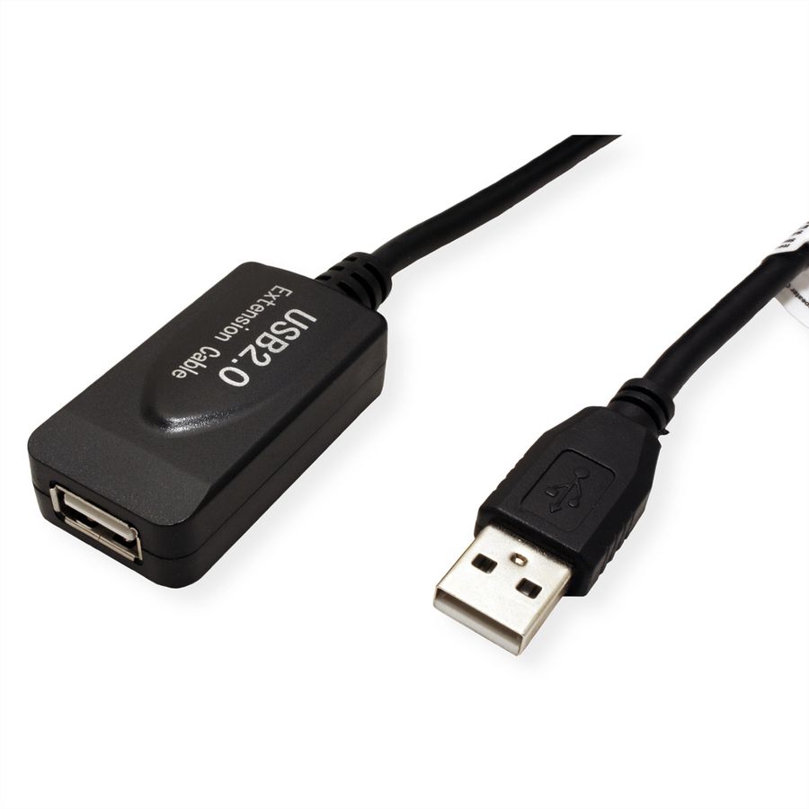 STANDARD USB 2.0 Verlängerung, aktiv, mit Repeater, schwarz, 15 m