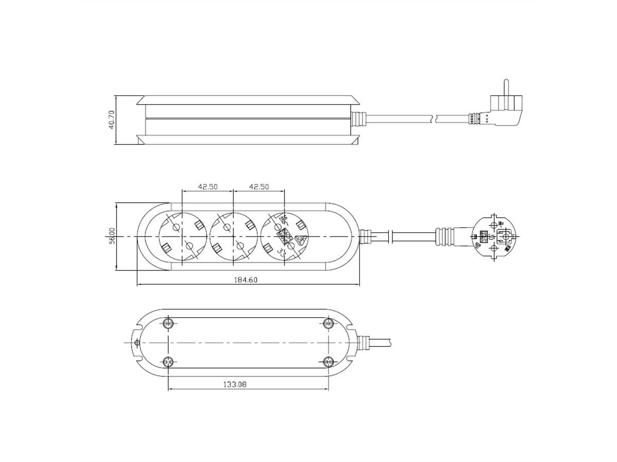 BACHMANN SMART stekkerdoos 3x geaard contact, geschroefd, wit, 5 m