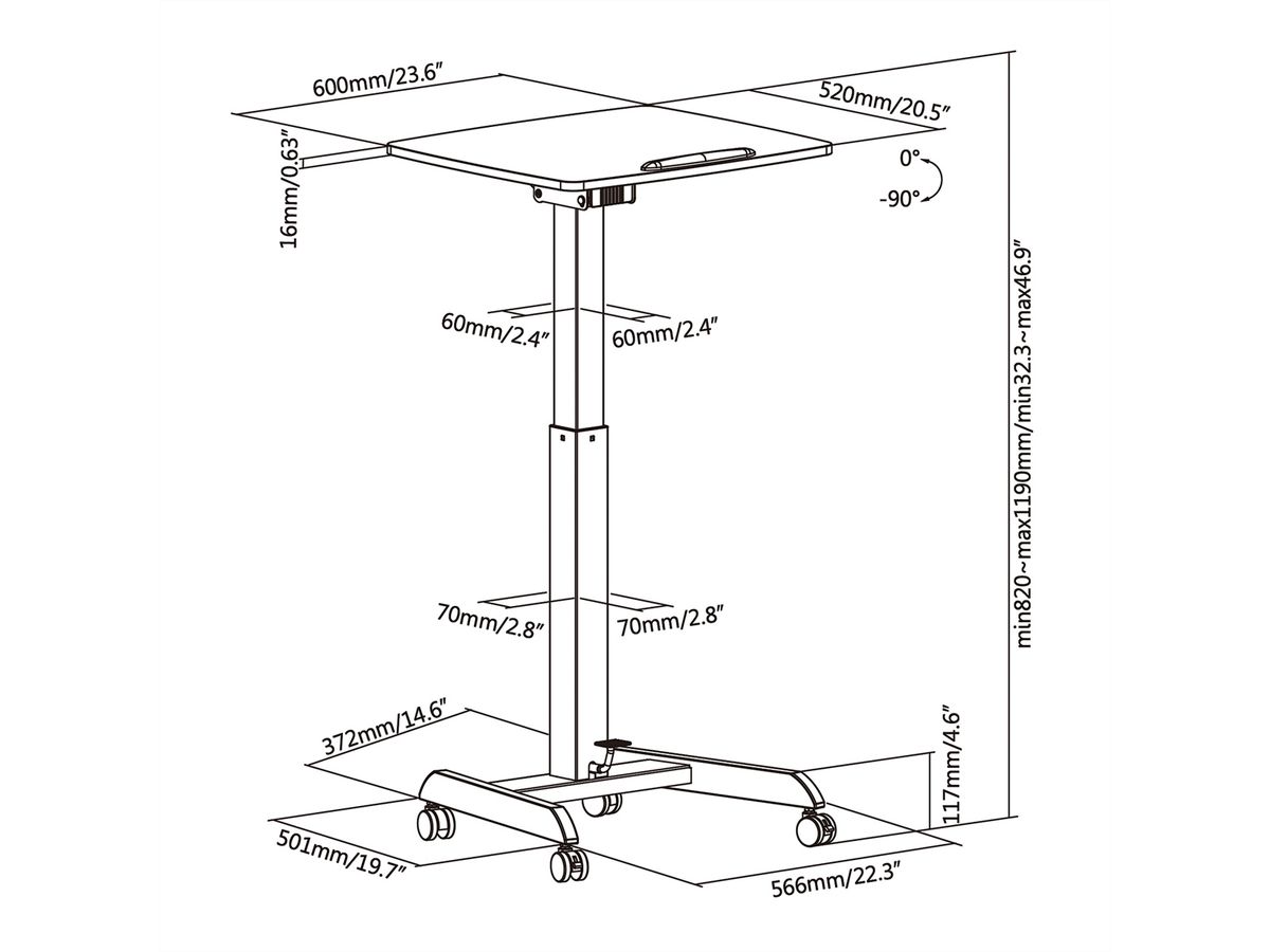 ROLINE PC Standing Workstation, height adjustable, tiltable, white