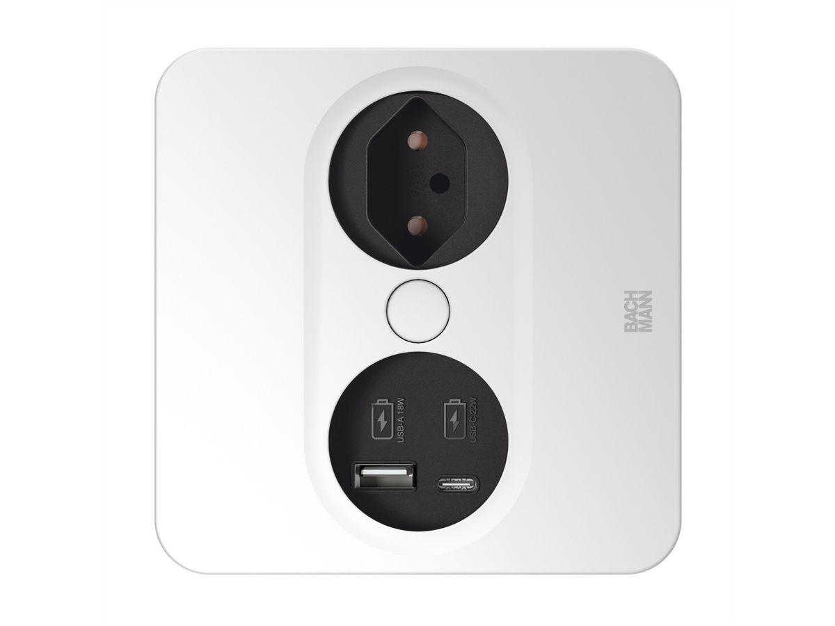 BACHMANN TWIST2 1xCH 1xUSB A/C 22W, L=0,2m RAL9010 30GE eckig