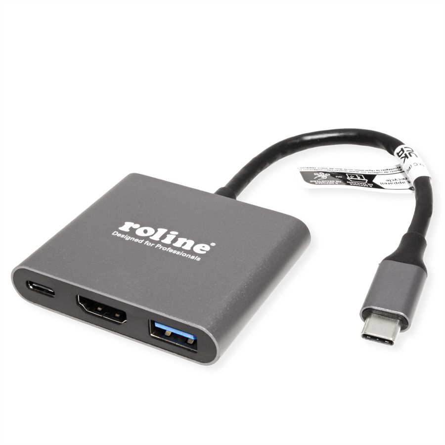 ROLINE Beeldschermadapter USB Type C - HDMI , USB 3.2 Gen 1 Type A, Type C PD