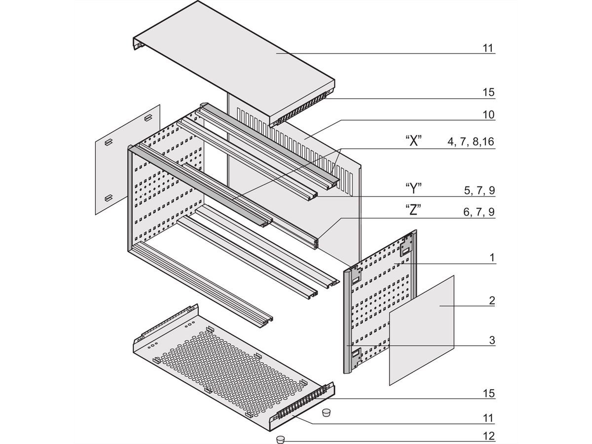 SCHROFF RatiopacPRO, complete behuizing, desktop, achteraf te monteren scherm, voorpaneel, 3 HE, 42 PK, 255 mm
