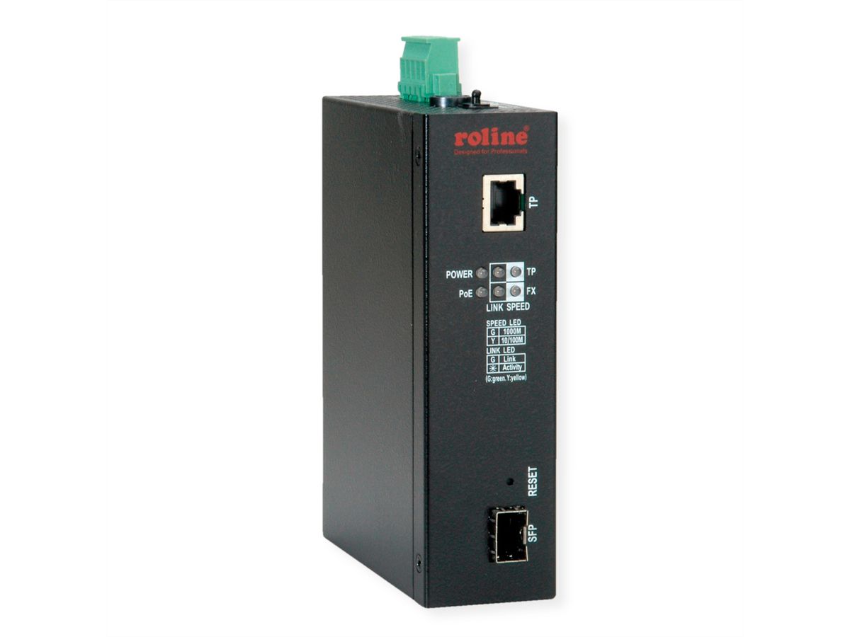 ROLINE Industriële Converter Gigabit Ethernet - Dual Speed ​​100/1000 Glasvezel, met PoE-functie