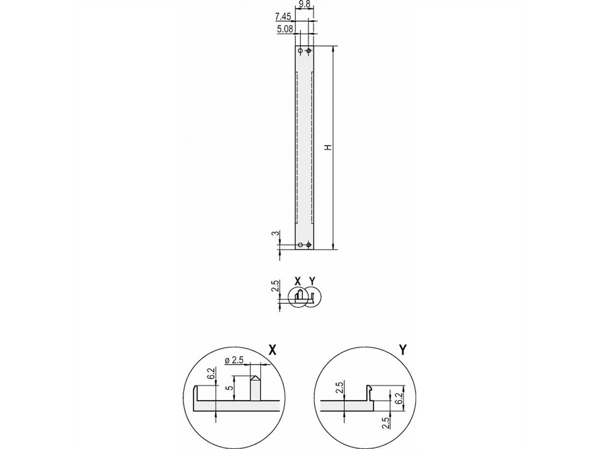 SCHROFF Frontpaneel, U-profiel, Refrofit afscherming, 6 HE, 2 HE, 2,5 mm, Al, voorzijde geanodiseerd, achterzijde geleidend