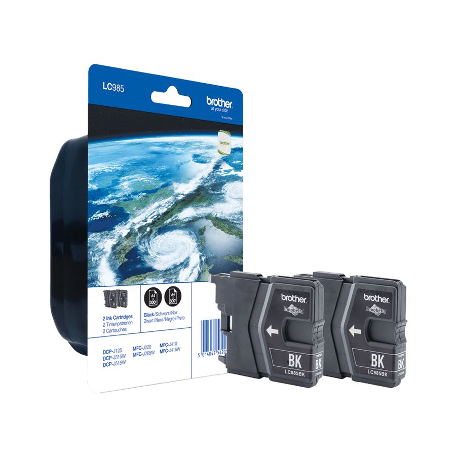 Brother LC-985BKBP2DR inktcartridge 2 stuk(s) Origineel Normaal rendement Zwart
