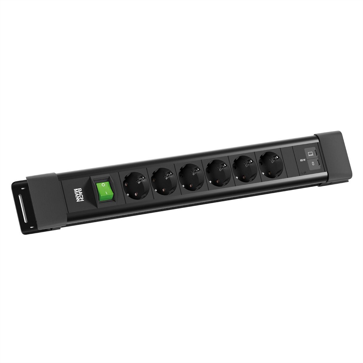 BACHMANN CONNECTUS 6xCEE7/3 1xSwitch, 1xUSB C/C 65W L=2.0m CEE7/7 black